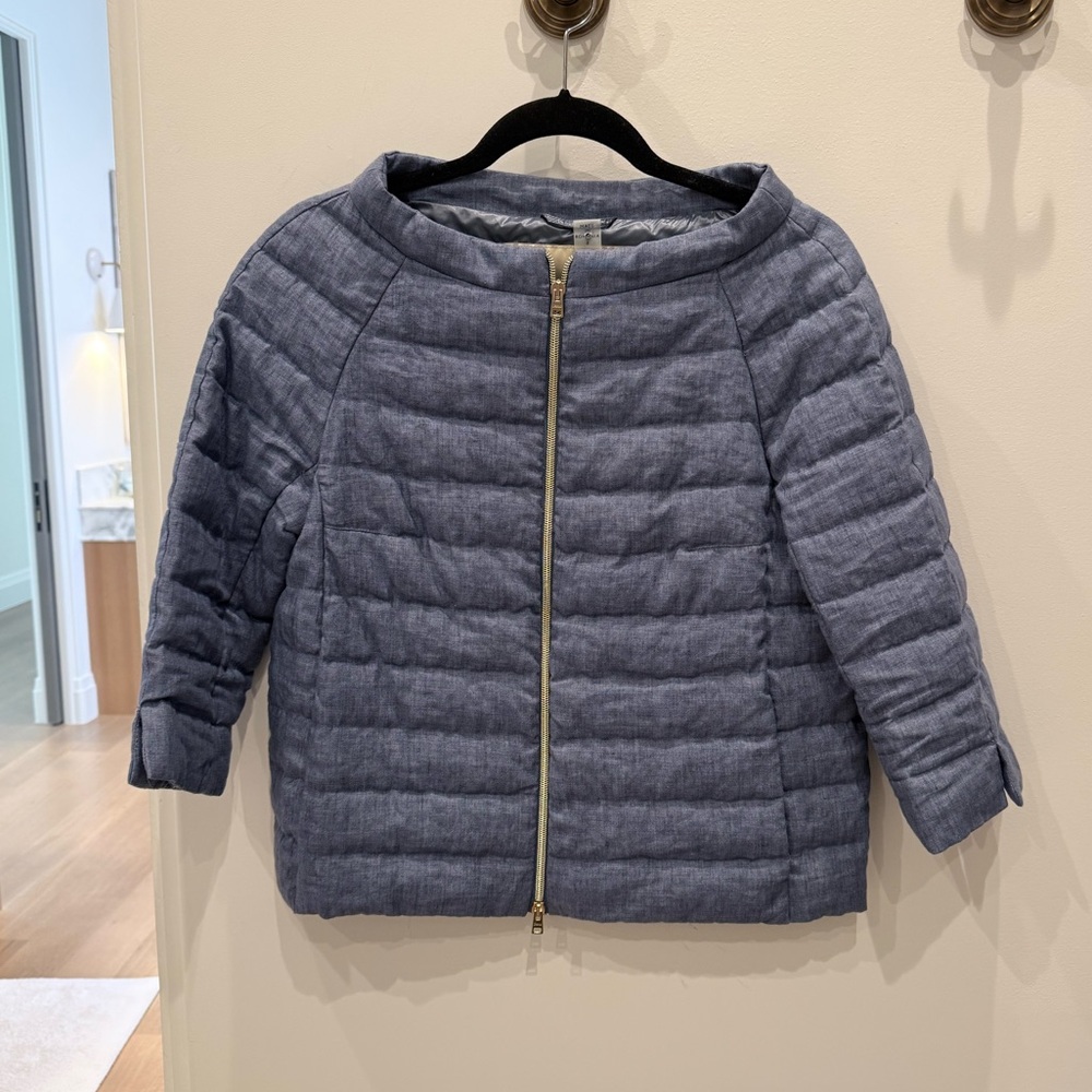 Herno Blue Quilted Puffer Jacket with Gold Zip